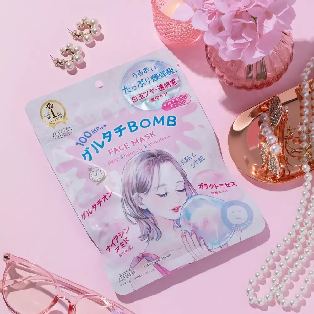 Kose Clear Turn Glutathione Bomb Night Mask For Dull Skin naktinės lakštinės veido kaukės